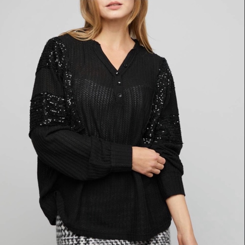 Davi&Dani Black Sequin Waffle Top Size 1X - Picture 5 of 10